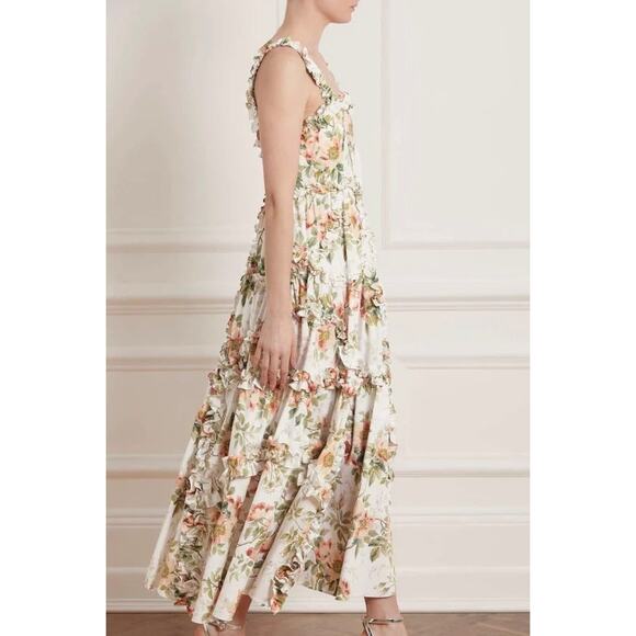 EUC Needle & Thread Dancing Roses Ankle Gown Tiered Ruffle Floral Cotton Dress 4 - Picture 10 of 16